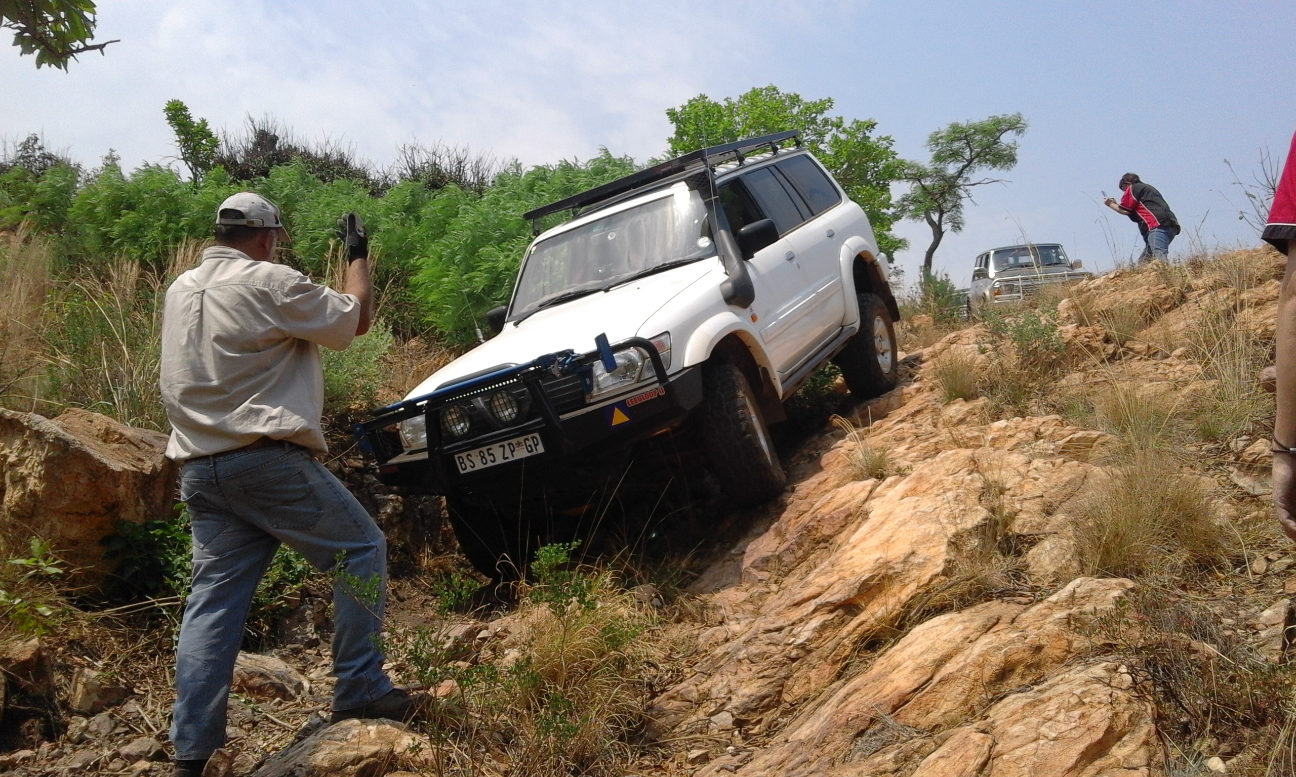 Andre and Leeuloop II negotiating a pretty steep and narrow decline.
