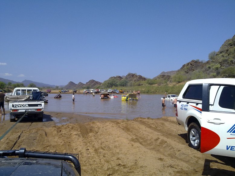 Deep crossing. Behind the LC pick up are 3 4x4's, a Range rover in the middle, the Ford on the right was properly drowned. Hilux on the right was saturated