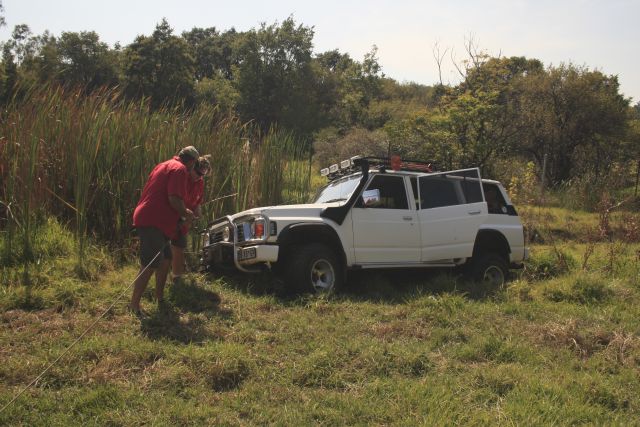 Peet is stuck. The winch is going to be used to get him out - that's if they can find a winch that works properly.