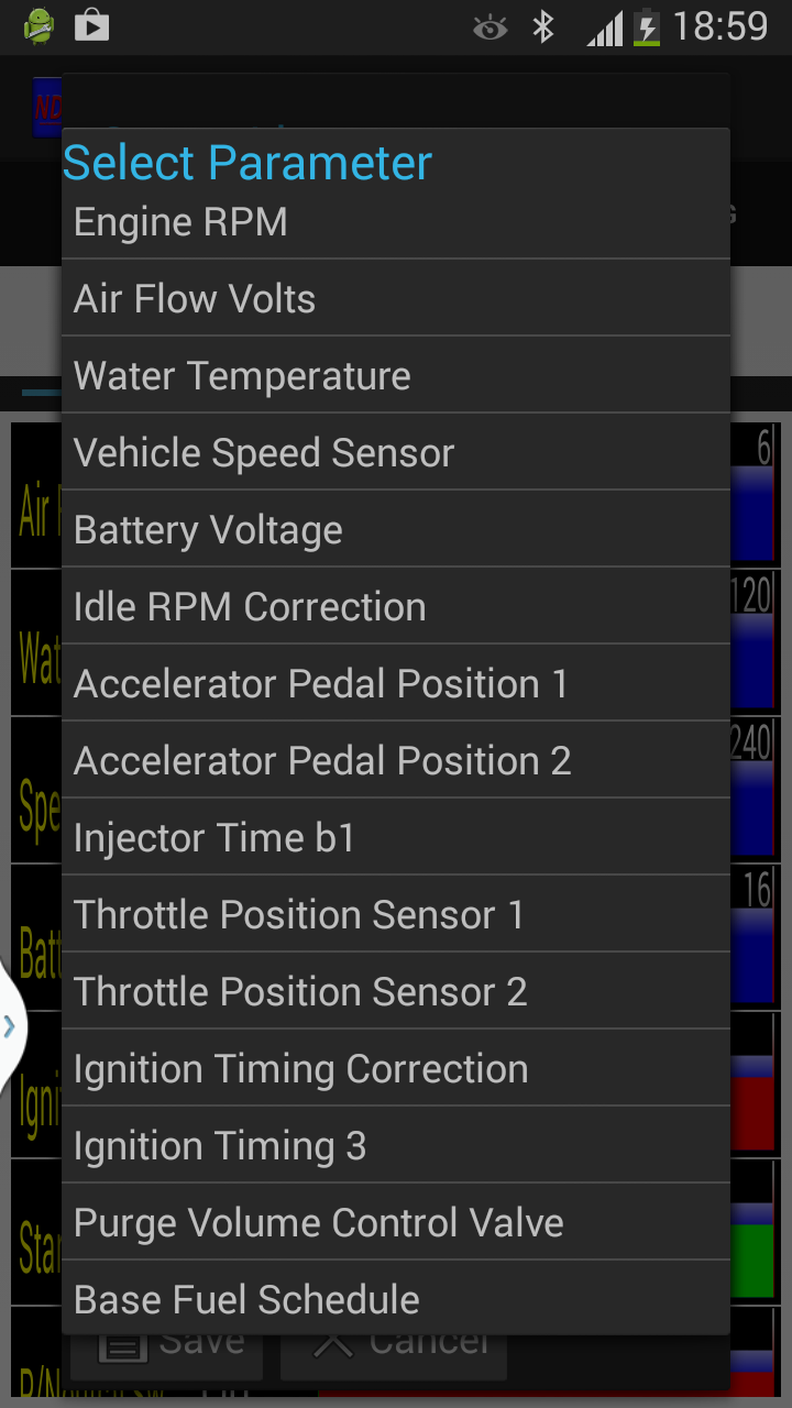 Selectable parameters